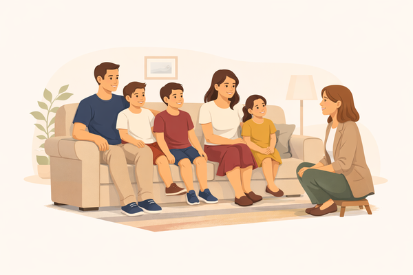 Illustration zeigt drei Menschen im Gespräch